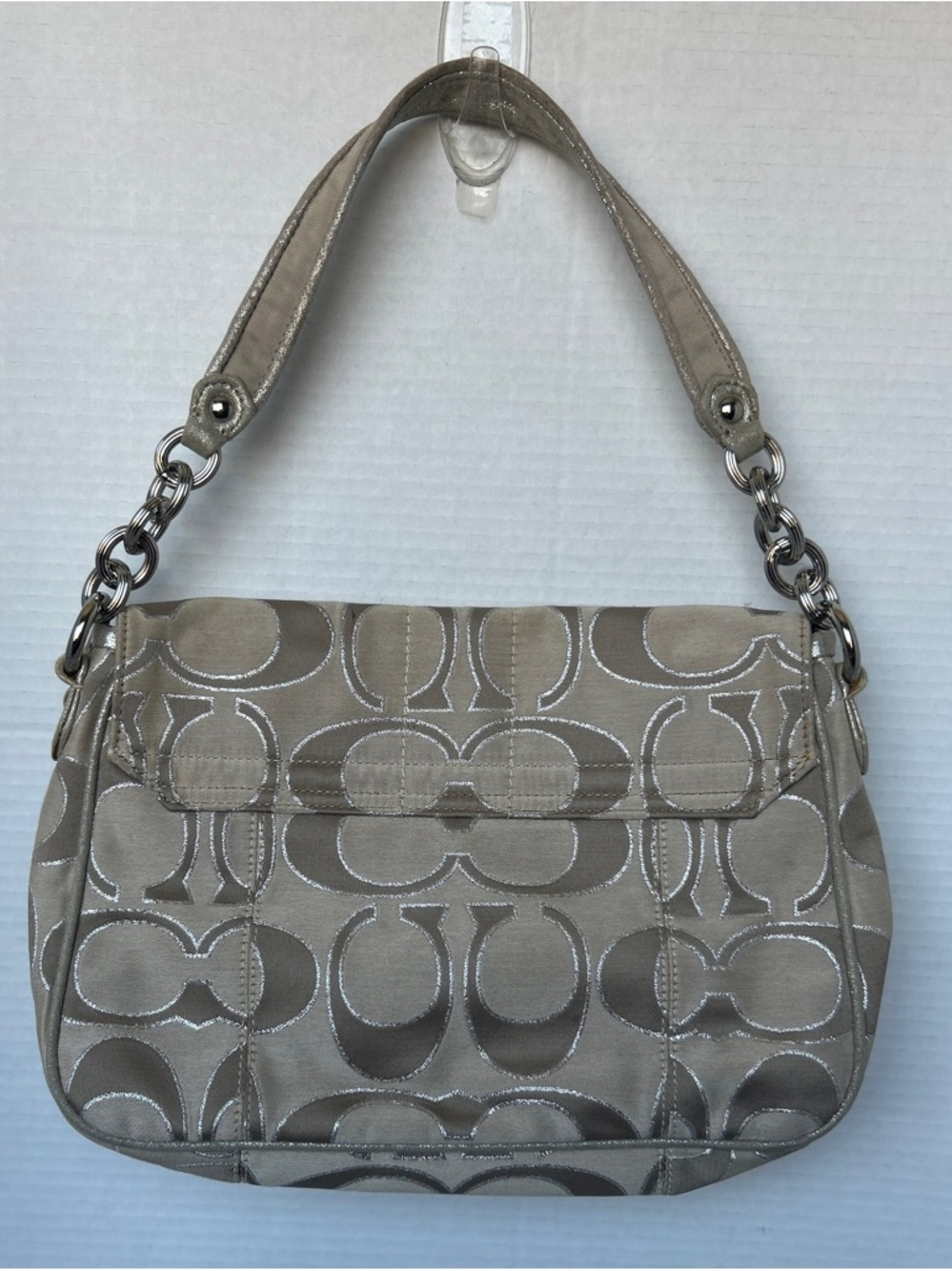 Coach Poppy Signature C Metallic Canvas & Leather Messenger Flap Satchel - Picture 2 of 9
